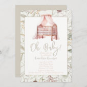 Boho水彩花ゆりかごの赤ちゃんシャワー 招待状 (正面/裏面)