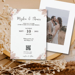 Boho水彩花テンプレートQRコード結婚ズ 招待状