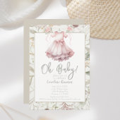 Boho水彩花ピンクのドレス赤ちゃんシャワー 招待状