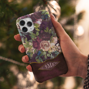 Boho水彩花模様 – Burgundy Monogram Case-Mate iPhone 14ケース