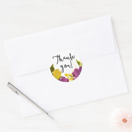 Boho水彩花 |ありがとうご注意 ラウンドシール (封筒)