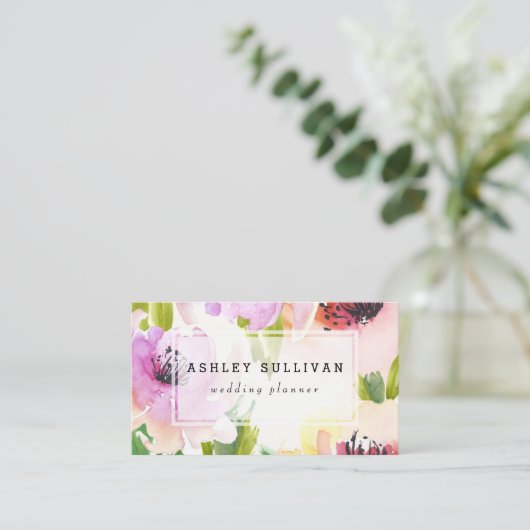 Boho水彩花 |フローラ名刺II 名刺 (スタンド正面)