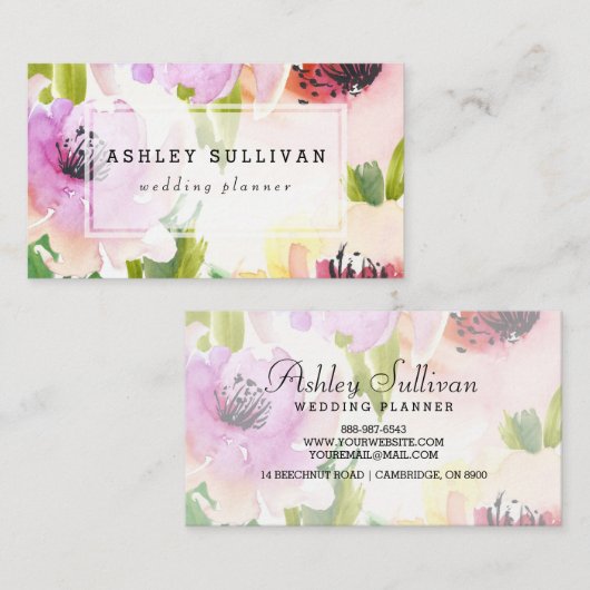 Boho水彩花 |フローラ名刺II 名刺 (正面/裏面)
