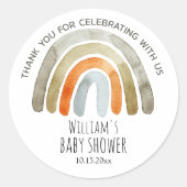 Boho水彩虹の赤ちゃんシャワーありがとう ラウンドシール (正面)