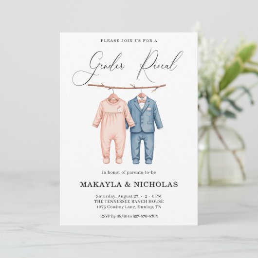 Boho水彩赤ちゃん服ジェンダーが明らかにする 招待状 (スタンド正面)