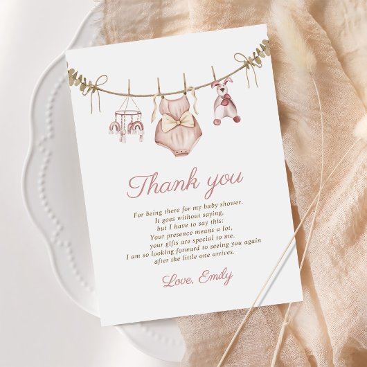 Boho水彩赤ちゃん服女の子の赤ちゃんシャワー サンキューカード