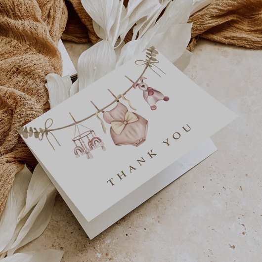 Boho水彩赤ちゃん服女の子の赤ちゃんシャワー サンキューカード