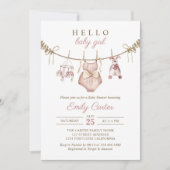 Boho水彩赤ちゃん服女の子の赤ちゃんシャワー 招待状 (正面)