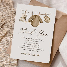 Boho水彩赤ちゃん服Boy赤ちゃんシャワー サンキューカード