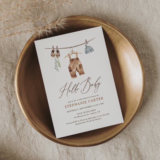 Boho水彩赤ちゃん服Boy赤ちゃんシャワー 招待状