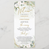 Boho水彩金ゴールドフレーム緑と白バラ プログラム (正面)