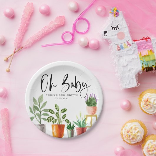 Boho水彩鉢植え鉢植え赤ちゃんシャワー ペーパープレート (パーティー)