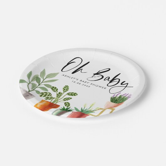 Boho水彩鉢植え鉢植え赤ちゃんシャワー ペーパープレート (アングル)