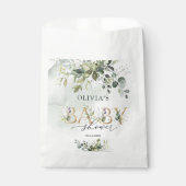 Boho水色の緑の金ゴールド文字ベビーシャワー フェイバーバッグ (正面)