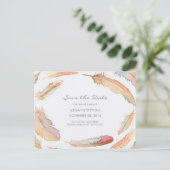 Boho水色の羽の日付を保存 案内ポストカード (スタンド正面)