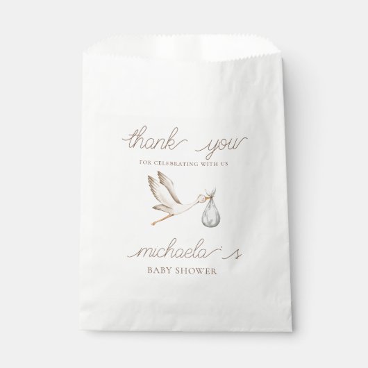 Boho水色ストーク赤ちゃんシャワーありがとう フェイバーバッグ (正面)