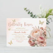 Boho水色バタフライキス女の子ベビーシャワー 招待状 (スタンド正面)