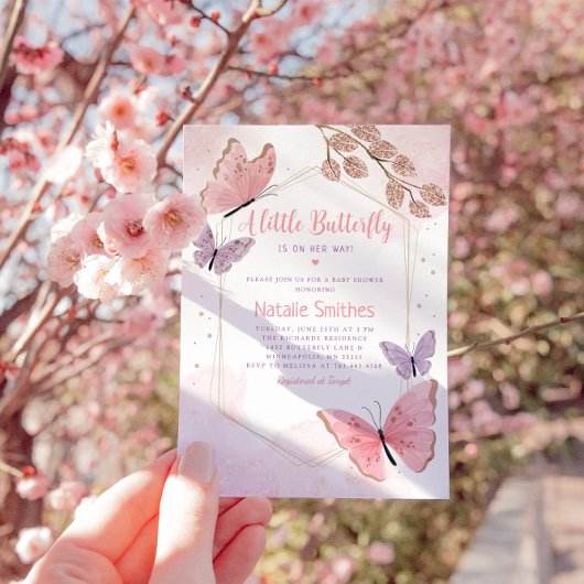 Boho水色バタフライキス女の子ベビーシャワー 招待状