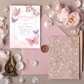 Boho水色バタフライキス女の子ベビーシャワー 招待状