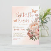 Boho水色バタフライキス女の子ベビーシャワー 招待状 (スタンド正面)