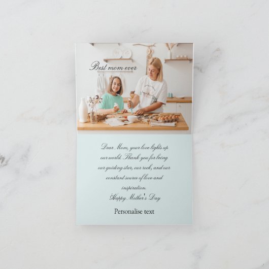 Boho水色パーソナライズされた写真母の日 カード (内部)