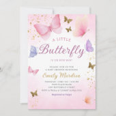 Boho水色ピンクの女の子バタフライベビーシャワー 招待状 (正面)