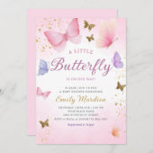 Boho水色ピンクの女の子バタフライベビーシャワー 招待状 (正面/裏面)