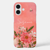 Boho水色ピンクサンゴ花模様スクリプト名 Case-Mate iPhoneケース (裏面)