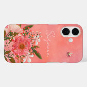 Boho水色ピンクサンゴ花模様スクリプト名 Case-Mate iPhoneケース (裏面 (横))