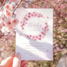 Boho水色ピンクフローラ蝶ベビーシャワー 招待状