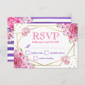 Boho水色ピンクローゼウェディングRSVPカード 出欠カード (正面/裏面)