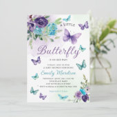 Boho水色フローラガールバタフライベビーシャワー 招待状 (スタンド正面)