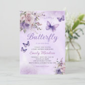 Boho水色フローラガールバタフライベビーシャワー 招待状 (スタンド正面)