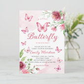 Boho水色フローラガールバタフライベビーシャワー 招待状 (スタンド正面)
