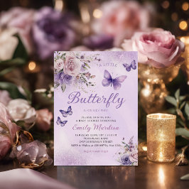 Boho水色フローラガールバタフライベビーシャワー 招待状