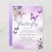 Boho水色フローラガールバタフライベビーシャワー 招待状