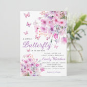 Boho水色フローラガールバタフライベビーシャワー 招待状 (スタンド正面)