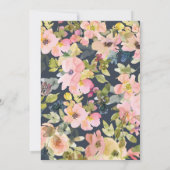 Boho水色フローラネイビーと赤面ベビーシャワー 招待状 (裏面)