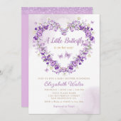 Boho水色フローラバタフライガールベビーシャワー 招待状 (正面/裏面)