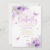 Boho水色フローラバタフライガールベビーシャワー 招待状 (正面)