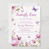Boho水色フローラバタフライガールベビーシャワー 招待状 (正面)