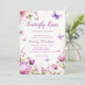 Boho水色フローラバタフライガールベビーシャワー 招待状 (スタンド正面)