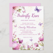 Boho水色フローラバタフライガールベビーシャワー 招待状 (正面/裏面)