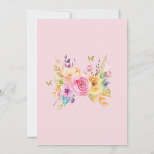 Boho水色フローラバタフライガールベビーシャワー 招待状 (裏面)