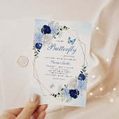Boho水色フローラバタフライガールベビーシャワー 招待状