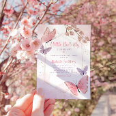 Boho水色フローラバタフライガールベビーシャワー 招待状