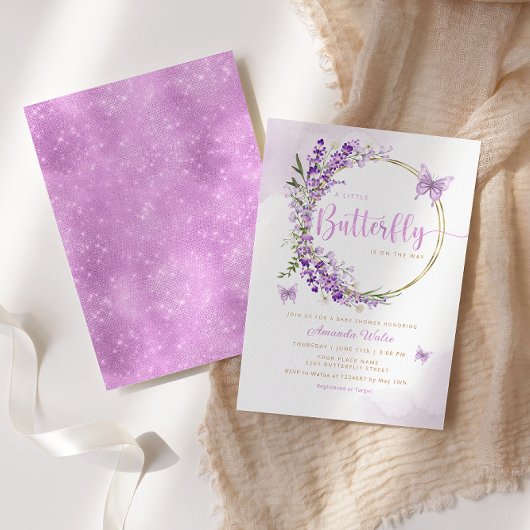 Boho水色フローラバタフライガールベビーシャワー 招待状