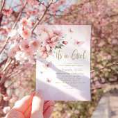 Boho水色フローラバタフライガールベビーシャワー 招待状