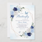 Boho水色フローラバタフライガールベビーシャワー 招待状 (正面)
