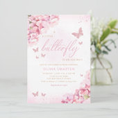 Boho水色フローラバタフライガールベビーシャワー 招待状 (スタンド正面)